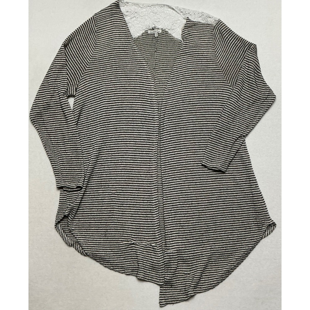 Charlotte Russe Womens 1X Black White Striped Cardigan Lace Back Open Front